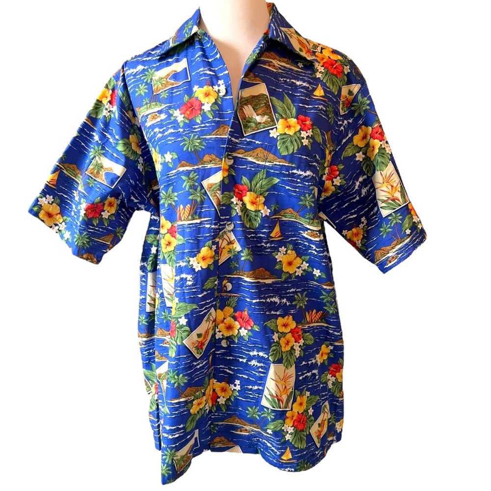 Go Barefoot Hawaiian Aloha 100% Cotton Button Down Shirt